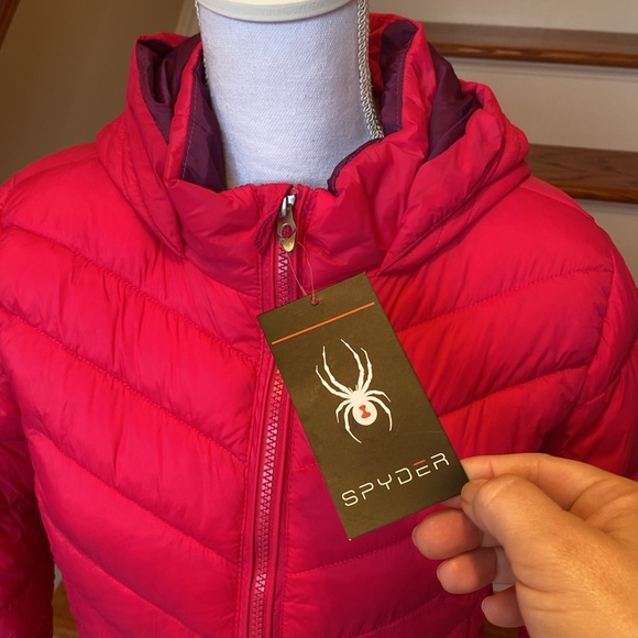 Spyder Hot Pink Purple Lined Girls Puffer Long Synthetic Down Jacket Lg 14/16 - Picture 4 of 15